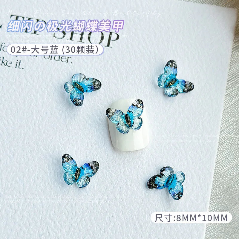 30PCS 3D Acrylic Butterfly Nail Art Charms Parts Glitter Accessories For Manicure Decor Nails Decoratoin Supplies Material Tool