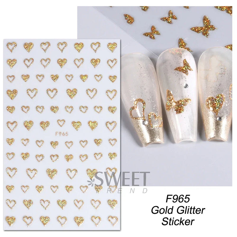 3D Snake Laser Stickers for Manicure Black Gold Abstract Leaves Luxury Nail Art Adhesive Slider Polish Decor Decals SASW-SJ