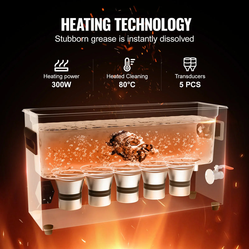 Limpiador ultrasónico VEVOR 2/3/6/10/15/30L 300W 40kHz digital con temporizador y calentador, con cesta para piezas de armas y balas.