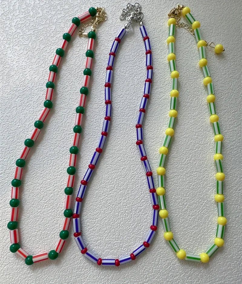 2022 Bohemian Simple Retro Little Yellow Duck Seven Star Ladybug Pearl Necklace Colorful Beaded Women Girls Party Jewelry