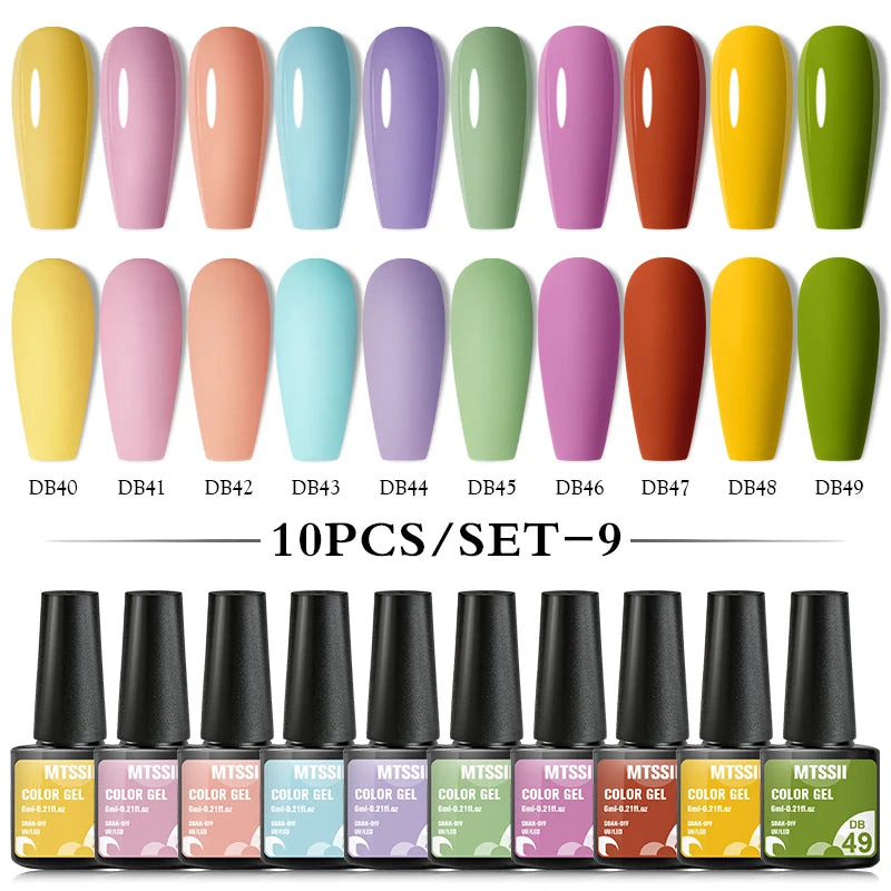 Mtssii 10PCS Reflective Gel Nail Polish Set Fluorescent Glitter Semi Permanent Hybrid Gel Varnish Soak Off UV Lamp For Manicure
