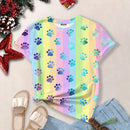 2024 Women's Top Summer Clothes Fashion Short-Sleeved Cat And Dog Paw Print Women's T-Shirt Cute Dog Paw Aesthetic Tops Woman