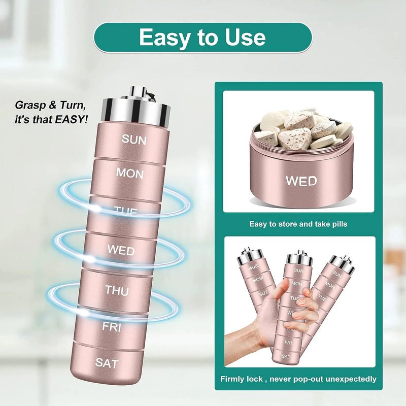 حافظة حبوب جديدة محمولة للسفر، منظم حبوب معدني، صندوق حبوب مقاوم للماء، حافظة حبوب، منظم زجاجات الأدوية الأسبوعي