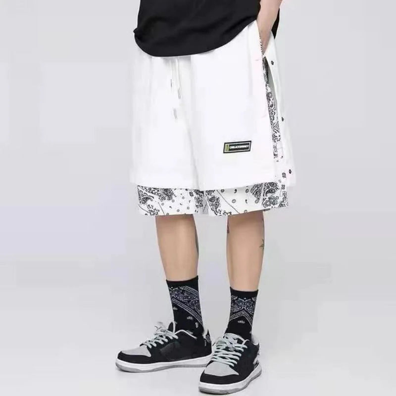 Men Short Basketball Paisley Hippie Streetwear Hip Hop Harajuku Retro Printed Irregular Loose Wide leg