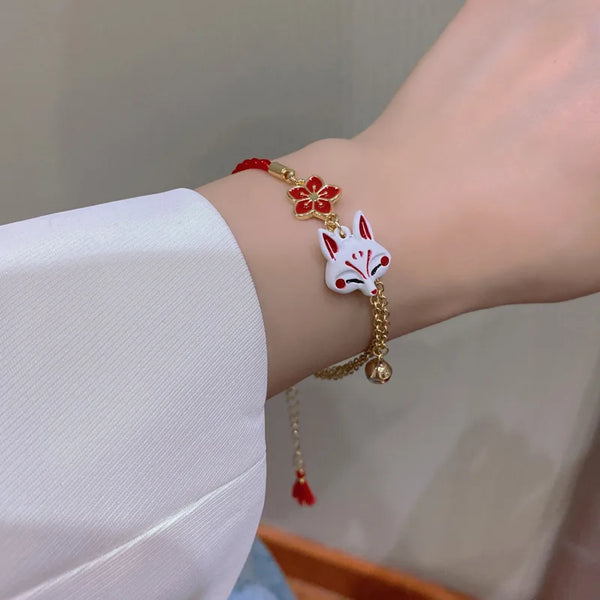 Pulsera de acero con diseño de flores y animales de dibujos animados para mujer, joyería vintage de zorro, regalo de campana de la suerte para familiares y amigos.