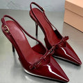 One Line Buckle High Heels Women's Slim Heels New Summer Style Bow Tie Wrap Hollowed Out Patent Leather Sandals