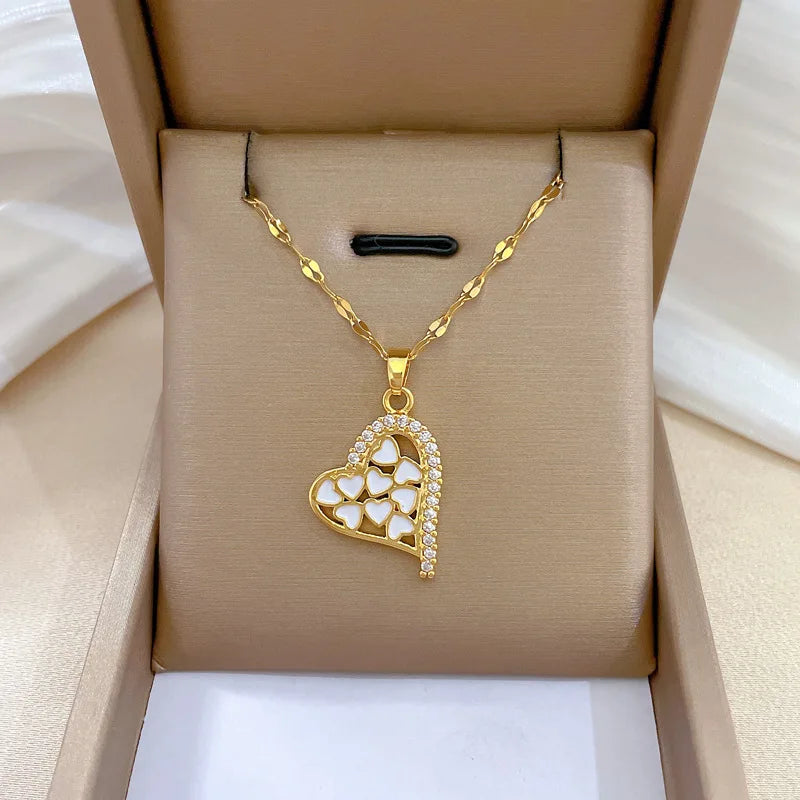 MEYRROYU 316L Stainless Steel Necklace Golden Butterfly Heart Cheetah Pendant Clavicle For Women Gift Jewelry Accessories Bijoux