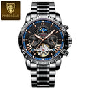 POEDAGAR Tourbillon Automatic Mechanical Wristwatch Waterproof Luminous Date Week Leather Men Watch Luxury Fashion Men's Watches