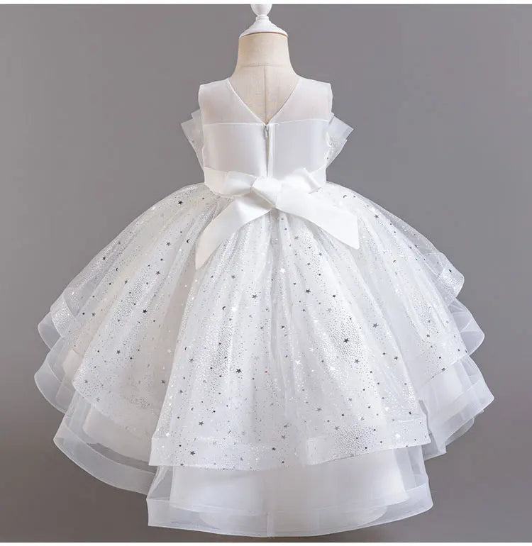Lace Mesh Sleeveless Party Dress for Kids Girl Fashion Solid Color Girls Party Dresses Summer Evening Dresses 3-12 Years