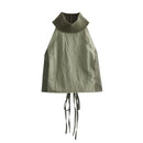 KEYANKETIAN New Cross Lace Up Backless Halter Women's Crop Vest Tops Nylon patchwork Frayed Trim Decoration Sexy Pullover Top