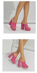 Aneikeh Sexy Knitted Woolen Chunky Platform Sandal Heels Women's Peep Toe High Heel Summer Nude Party Dress Mules Sandals Shoes