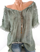 Sexy V Neck Lace Patchwork Loose T-shirts Summer Female See Through Sand Beachwear Tee Shirt Tops ARJ-05