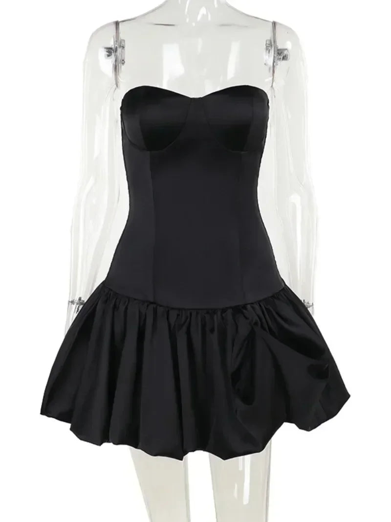 Fashion Sleeveless Backless High Waist Short Ruched Dresses for Women Sexy Strapless Slim A-line Pleated Mini Red Party Dress