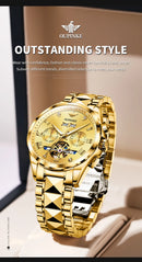 OUPINKE 3240 Automatic Watches Men 44mm Large Dial Tungsten Steel Strap Skeleton Flywheel Mechanical Watch for Men Luxury Watch