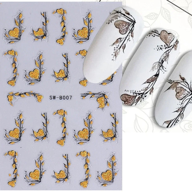 Red Wing Heart Nail Stickers 3D Glitter Stars Moon Lines Foil Metallic Manicure Valentines Decal Slider Manicure Decoration Tips