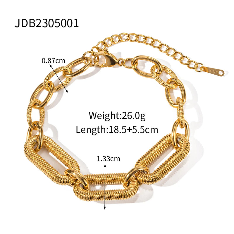 Stainless Steel Bread Texture Chain Splicing Waterproof Bracelet 18K Gold PVD Plated Fashion Jewelry Gift New