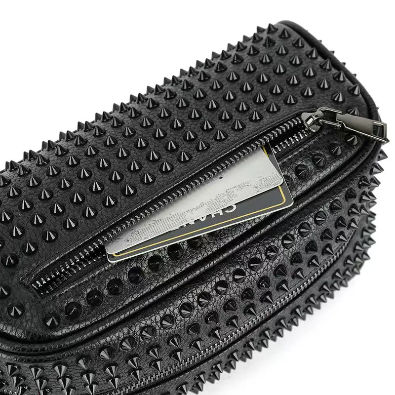 Rivets Clutch PU Leather Purses for Women Fashion Multi-Pocket Handbag Zipper Wallet Party Black