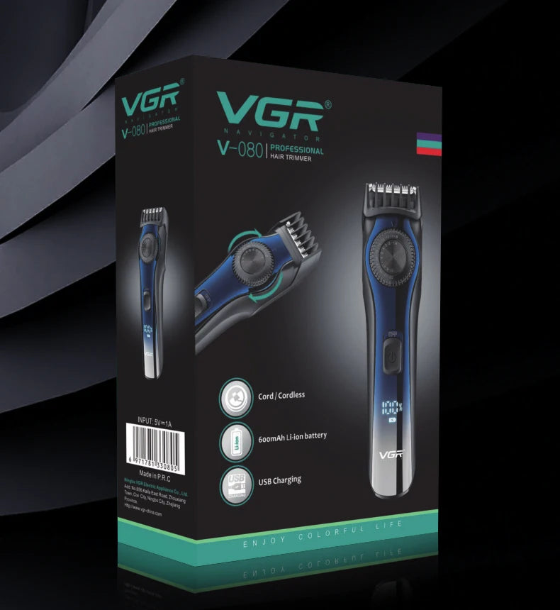 Recortadora de pelo VGR para hombre, ajustable, recargable, profesional, eléctrica, inalámbrica, V-080
