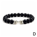 1Pcs Natural Stone Dumbbell Beaded Bracelet Black Beads Fitness Fit Life Prayer Bracelets Bangles Barbell Men Jewelry