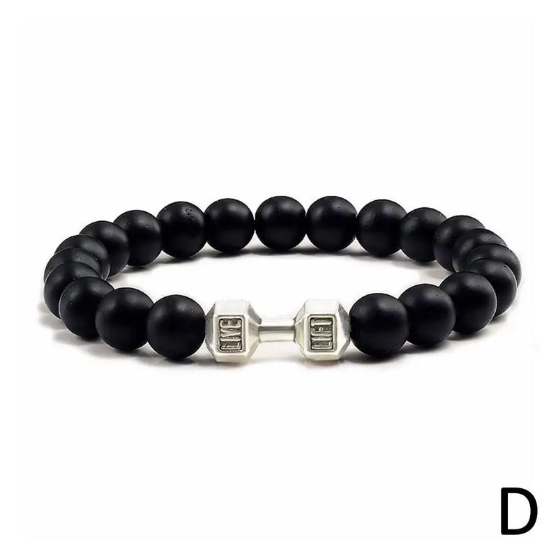 1Pcs Natural Stone Dumbbell Beaded Bracelet Black Beads Fitness Fit Life Prayer Bracelets Bangles Barbell Men Jewelry