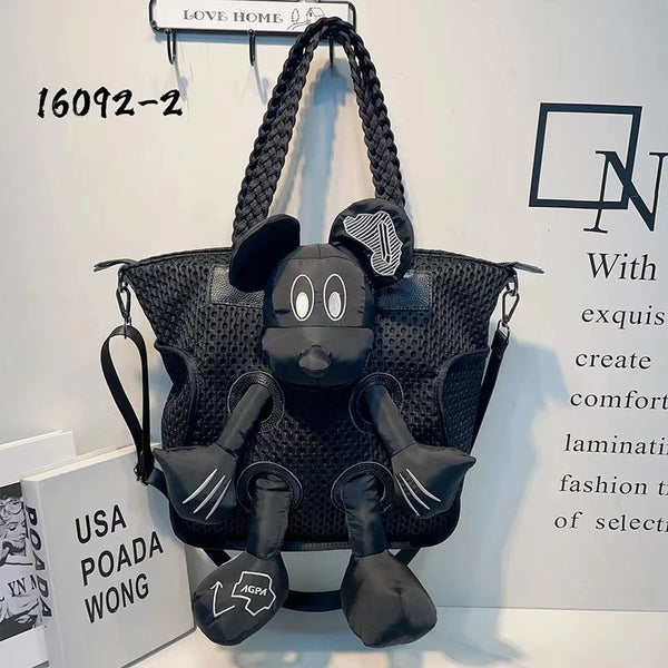 Women's shoulder casual large handbag mesh fabric cowhide large capacity commuting bag crossbody large doll bag For Women ladies