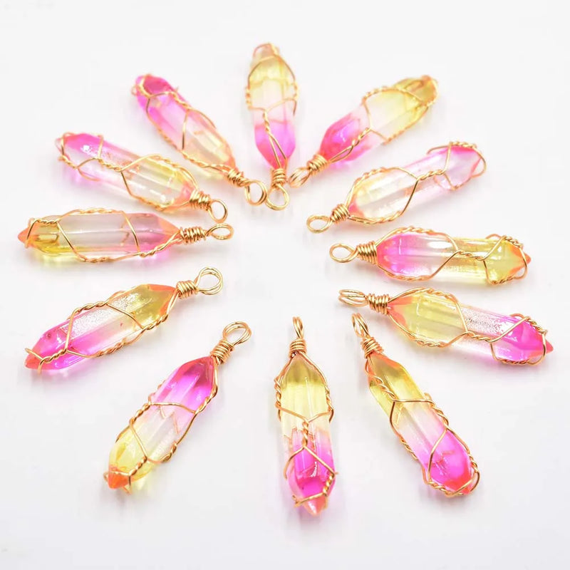 New Fashion crystal colorfull pillar Handmade copper wire pendant for jewelry pendants making 20pcs/lot Wholesale free shipping