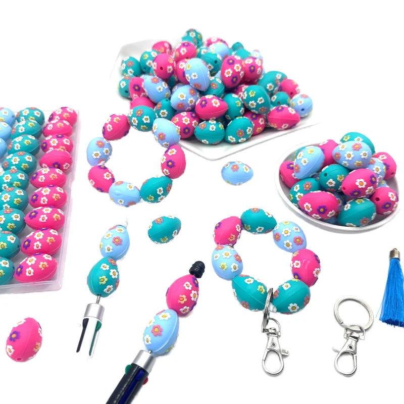 5/10PCS 3D Easter Series Silicone Focal Beads DIY Necklaces Jewelry Plastic Pen Beads Key Chain Car Decoration Chains Bag Chains
