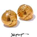 Yhpup Fashion Stainless Steel Half Round Hollow Stud Earrings Waterproof 18K PVD Plated Personalized Vintage Jewelry Bijoux Gift