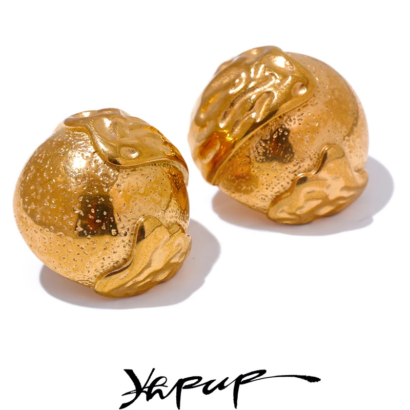 Yhpup Fashion Stainless Steel Half Round Hollow Stud Earrings Waterproof 18K PVD Plated Personalized Vintage Jewelry Bijoux Gift