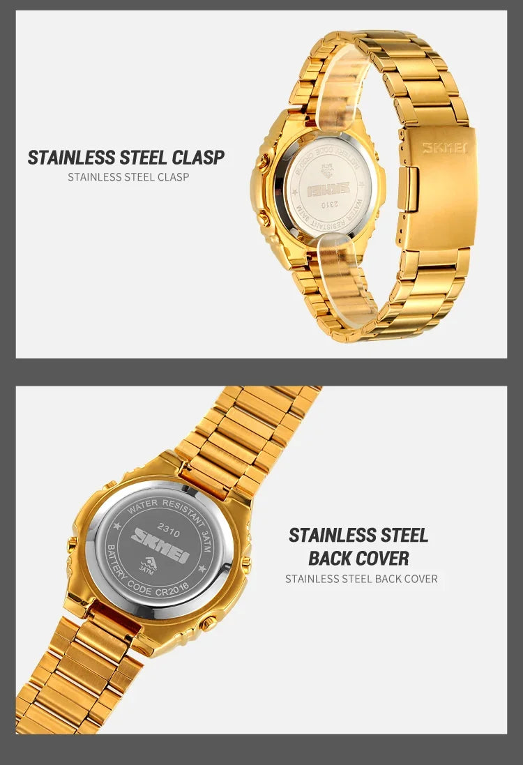 Reloj electrónico SKMEI 2310 resistente al agua para hombre, reloj de pulsera digital de acero inoxidable, reloj de lujo para hombre, reloj con movimiento, reloj para hombre
