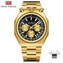 MINI FOCUS 0601 Multifunctional Unique design Quartz Watch for Men Calendar Luminous Stainless Steel Strap Bull Head Mens Watch