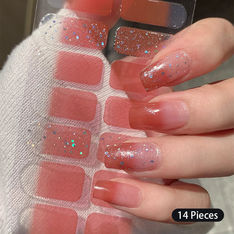 New 16 Strips Autumn Nail Stickers Full Cover Nail Patch Leopard Print 3D Nail Stickers Nail Polish Strips DIY Nail Art Making