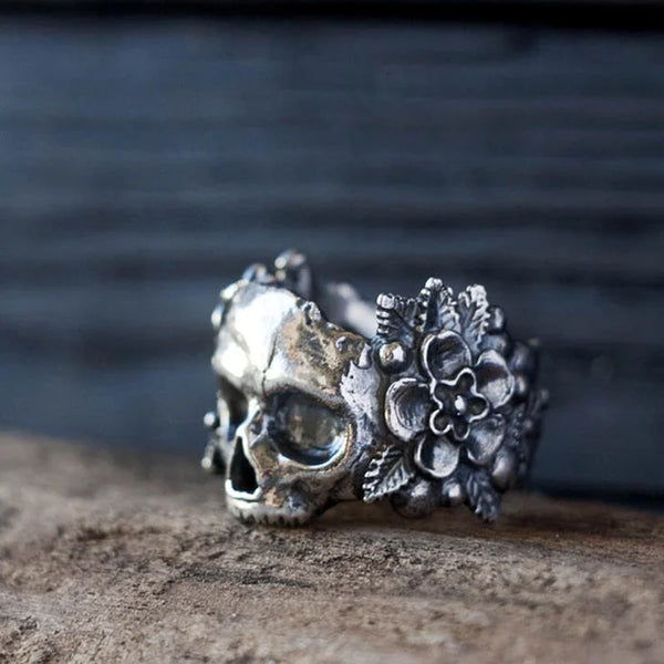 Gothic Mexican Flower Sugar Skull Rings Women Stainless Steel Punk Flowers Ring Jewelry Couple Decorations Party Gifts Wholesale