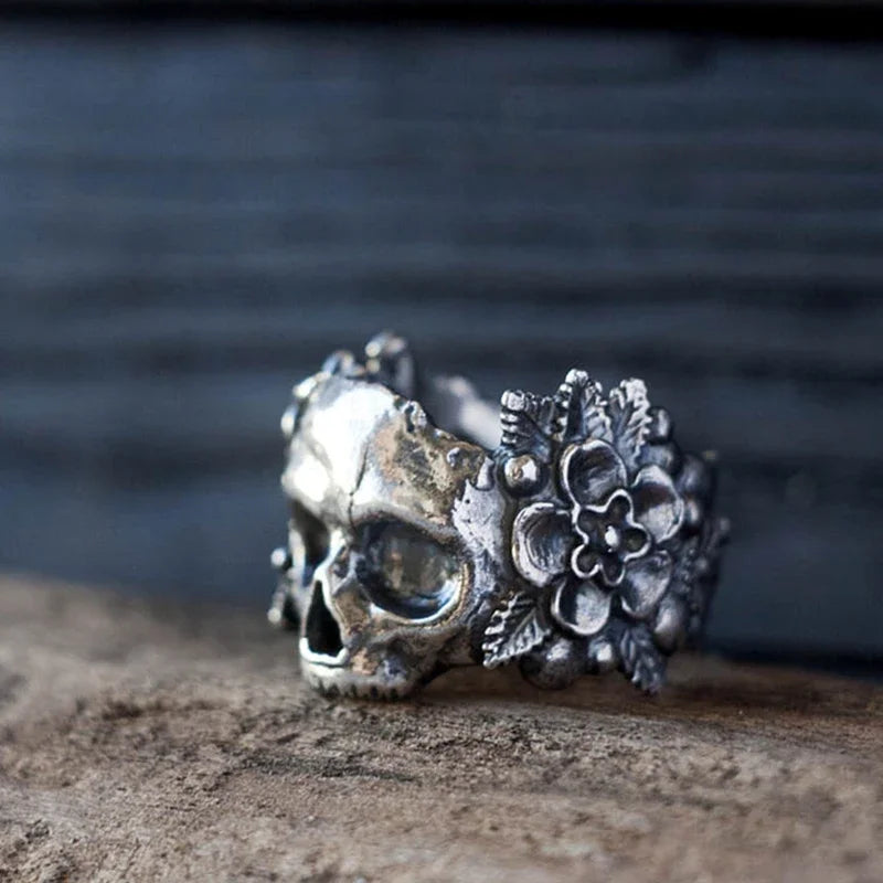 Gothic Mexican Flower Sugar Skull Rings Women Stainless Steel Punk Flowers Ring Jewelry Couple Decorations Party Gifts Wholesale