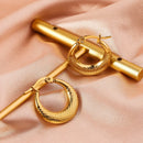 Women's Embossed Stainless Steel Hoop Earrings, Electroplated Gold Color Non Fading Earrings, Exquisite Jewelry Accessories