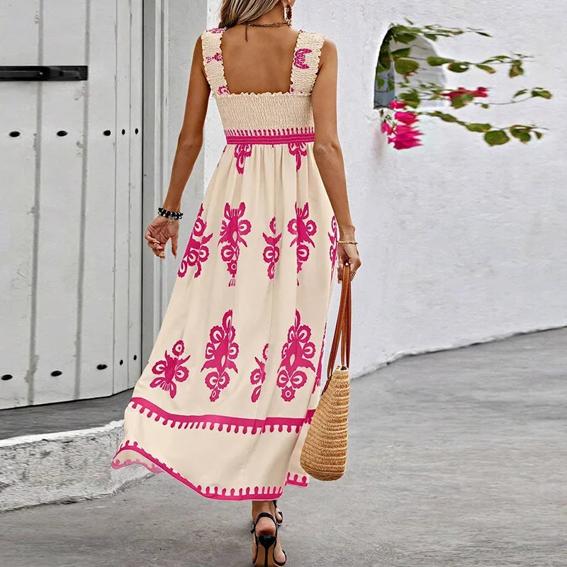Summer Holiday Dress Women Casual Sleeveless A-Line Party Long Dress Boho Casual Sleeveless Party Dress 2024