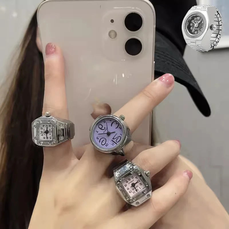 2024 Luxury Vintage Punk Quartz Watch Ring Couple Women Men Hip Hop Cool Elastic Stretchy Watch Finger Rings Jewelry Gifts