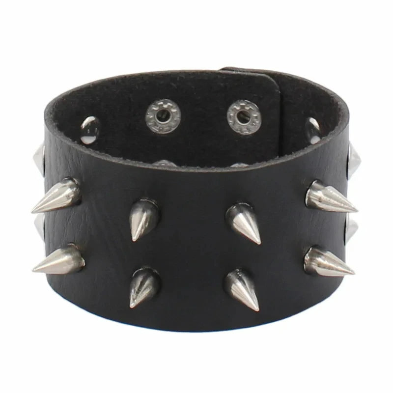 Vintage Leather Bracelet Three Row Cuspidal Spikes Rivet Stud Wide Cuff PU Leather Punk Gothic Rock Unisex Bracelet Men Jewelry