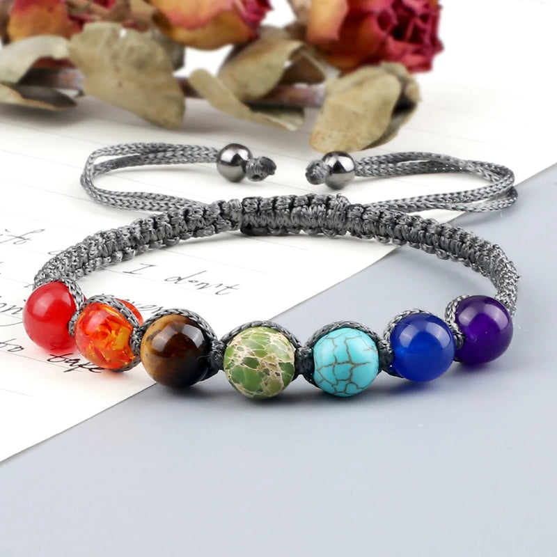 Hot 7 Chakra Beads String Bracelet Handmade 6/8mm Natural Stone Braided Yoga Reiki Healing Balance Bangles Yoga Jewelry Gifts