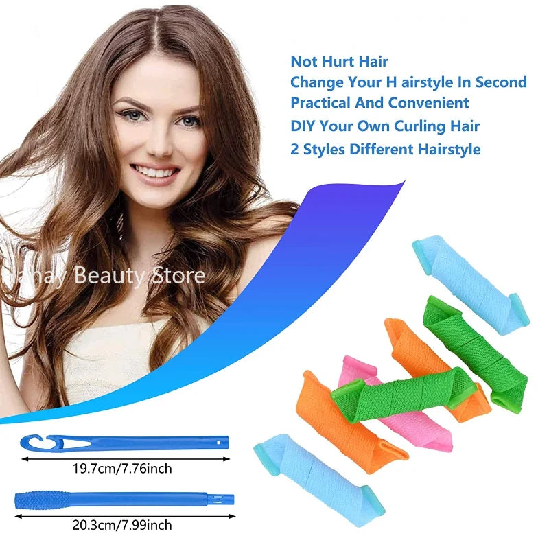 12pcs Heatless Hair Curlers Magic Wave Formers Spiral Hair Rollers Wavy Curlers Women Hairstyle Roller Hair Styling Tools