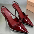 One Line Buckle High Heels Women's Slim Heels New Summer Style Bow Tie Wrap Hollowed Out Patent Leather Sandals