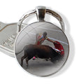 Bullfighting Spanish Bullfight Pattern 25mm Glass Cabohcon Keychain Key Rings for Women Men Jewelry Gift