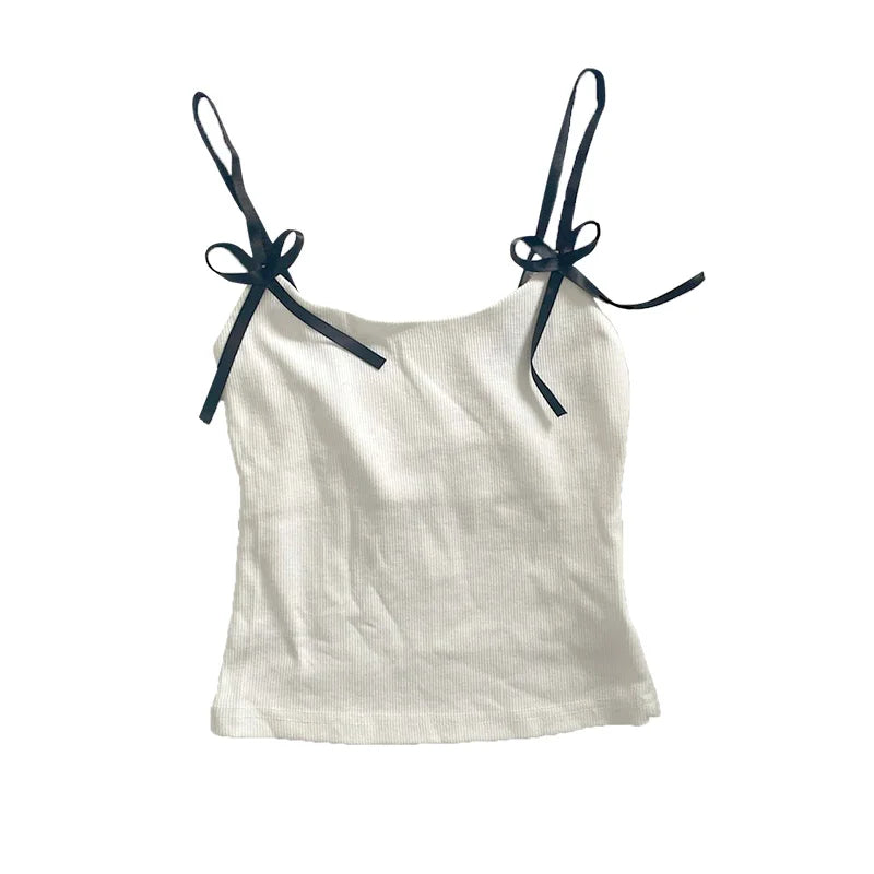 Y2K Bow Chic Sweet Clothing Cute Halter Tops Women Sleeveless Casual Singlet Vintage Tide Daily Slim Classic Aesthetic Camisole