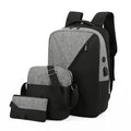 3pcs Versatile Backpack Trendy Washable Computer Bag Black Grey Blue Red School Business Backpack Unisex