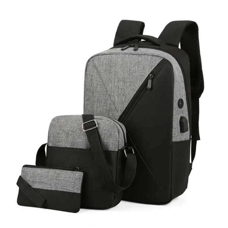 3pcs Versatile Backpack Trendy Washable Computer Bag Black Grey Blue Red School Business Backpack Unisex