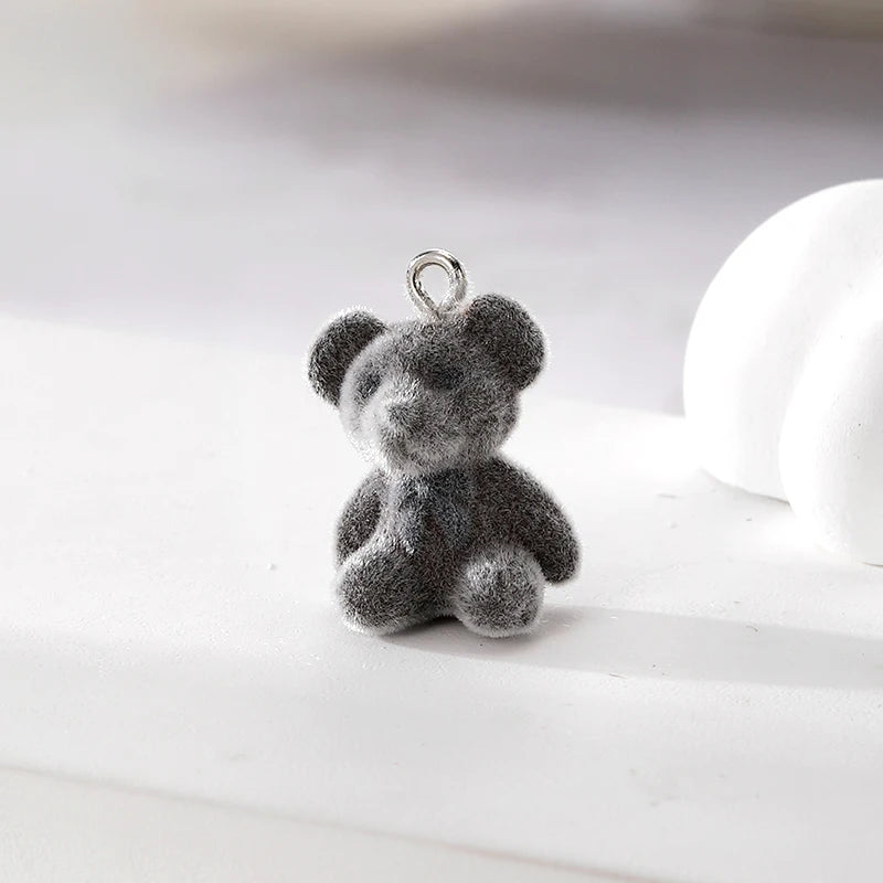 6pcs 3D Big Small Flocked Bear Resin Charms Cute Aniaml Doll Bear Pendant For Earring Keychains Diy Jewelry Make