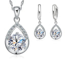 Hot Sale Bridal Jewelry Sets 925 Sterling Silver Color Crystal Water Drop Necklaces Hoop Earrings Women Party Engagement