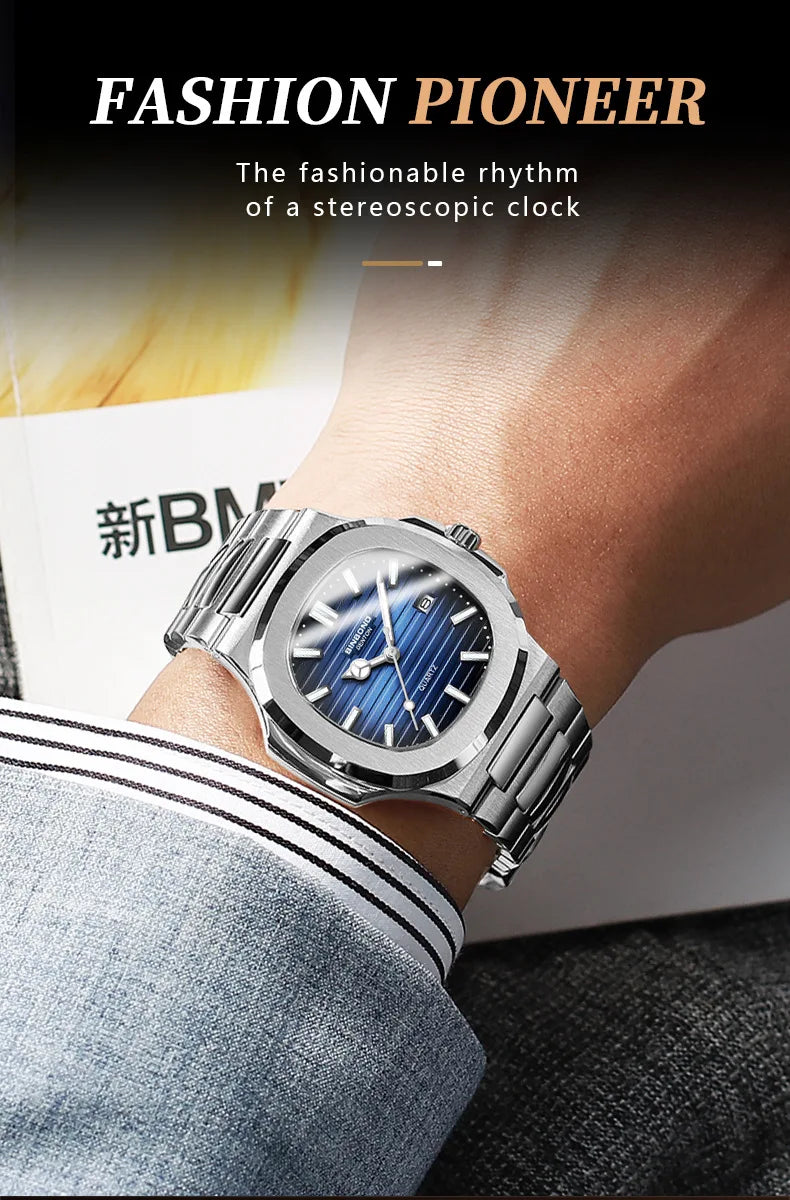 Classic Retro Brand Men Watch Business Steel Belt Calendar Luminous Waterproof Square Male Clock Fashion Quartz Watches gift