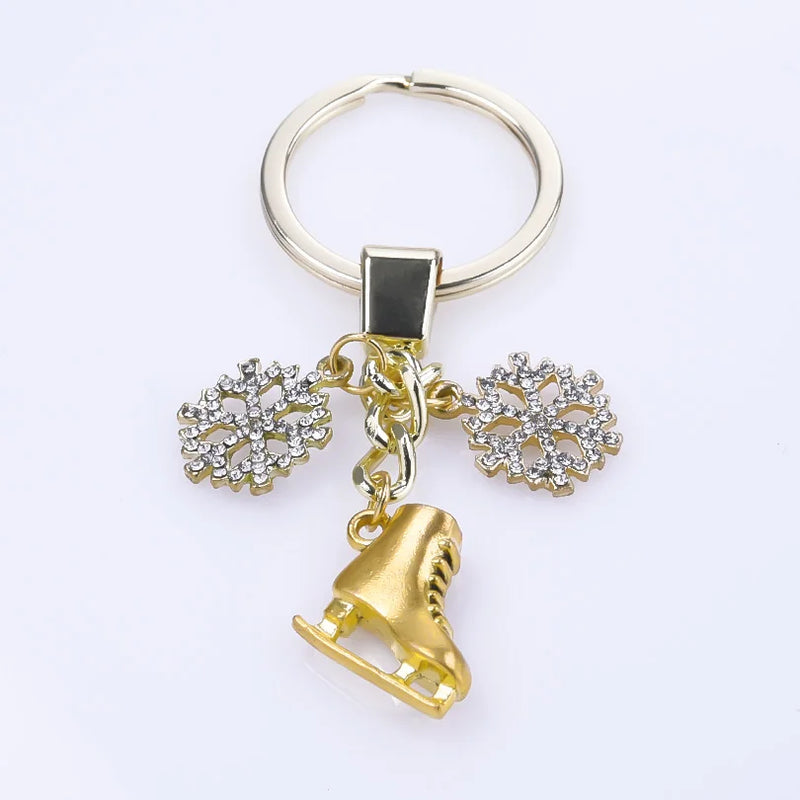 Punk Rainbow Figure Skating Snowflake Keychain for Jewelry Accessories Metal Keyrings Bag Car Key Alloy Pendant Trendy Trinket