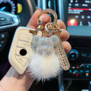 Luxury Handmade Craft Bear Keychain Mink Hair Anti-lost Number Plate Rhinestones Key Chain Lady Charm Bag Car Key Chain Gift